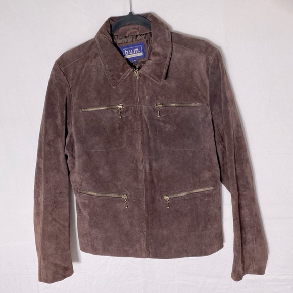Vintage Y2K B.U.M. Equipment Brown Genuine Leather Suede Jacket XL - Picture 1 of 15